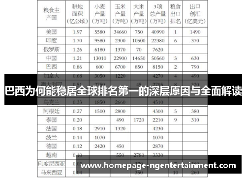 巴西为何能稳居全球排名第一的深层原因与全面解读